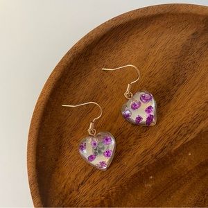 4/$15 Purple Flower Mirror Hearts Drop Earrings